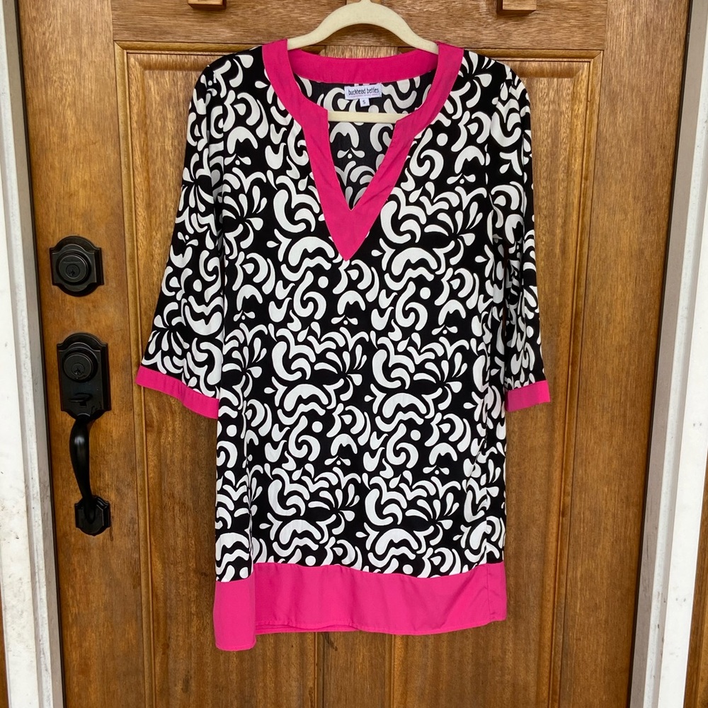 Buckhead Betties | Black/White Dress w/ pink trim
